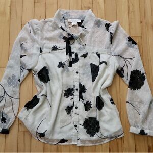 Monteau Los Angeles Sheer Floral Button Down Blouse - Size Large